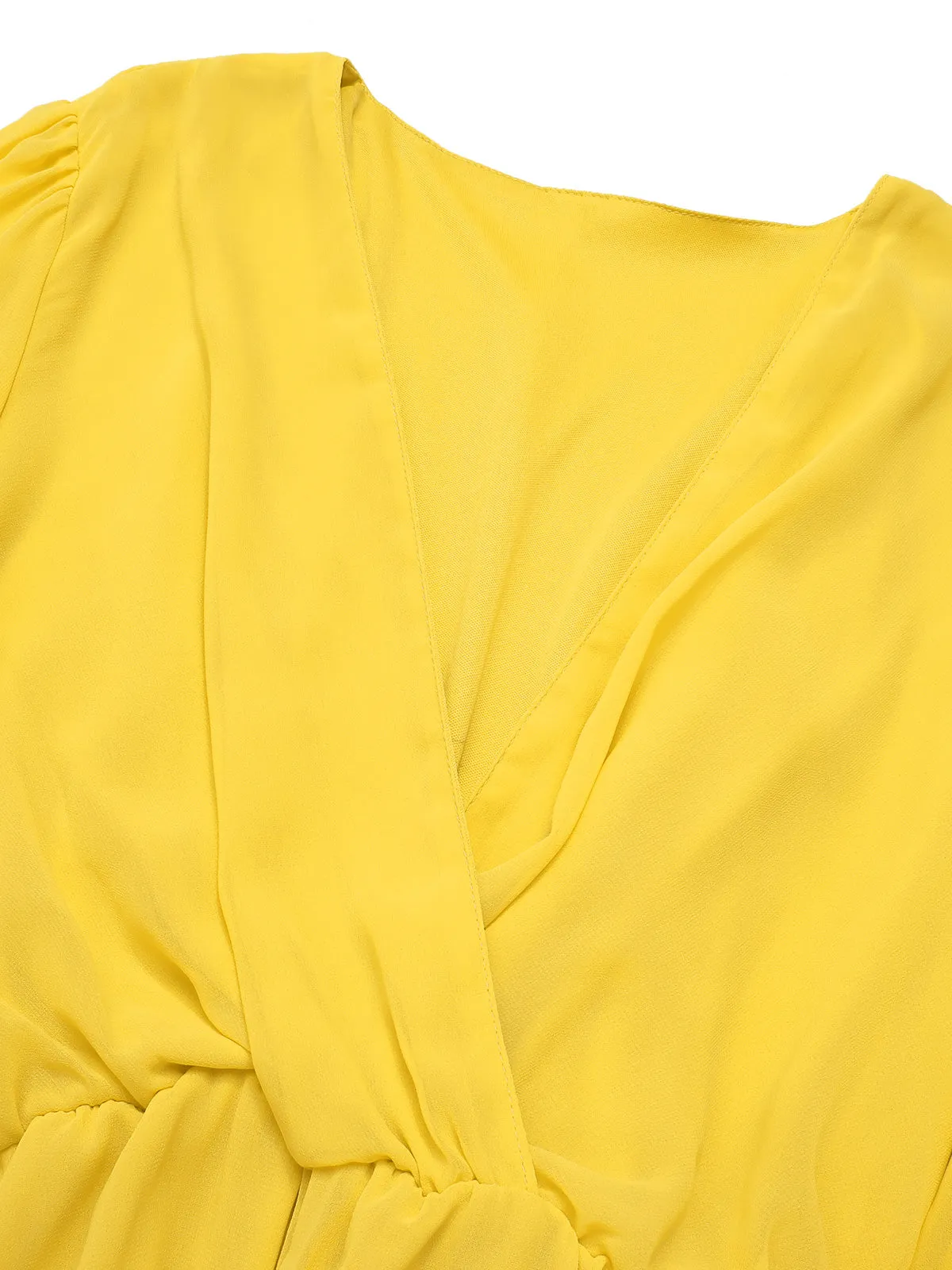 1950s Chiffon Lantern Sleeves Waist Tie Romper