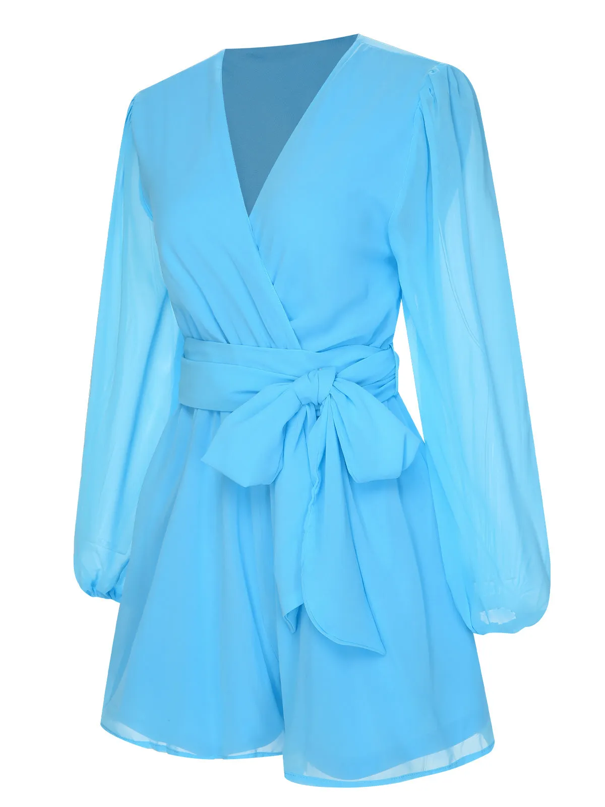1950s Chiffon Lantern Sleeves Waist Tie Romper