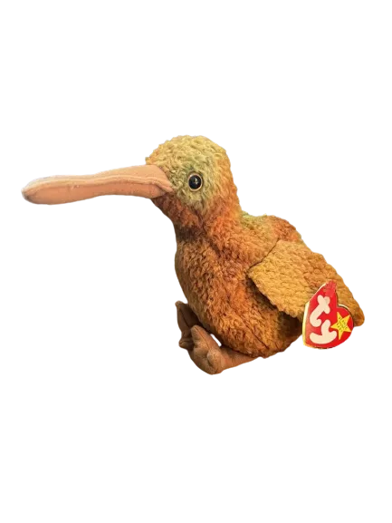 1998 Ty Beanie Baby Beak the Kiwi Bird Retired P.E. Pellets w/ Tag Errors