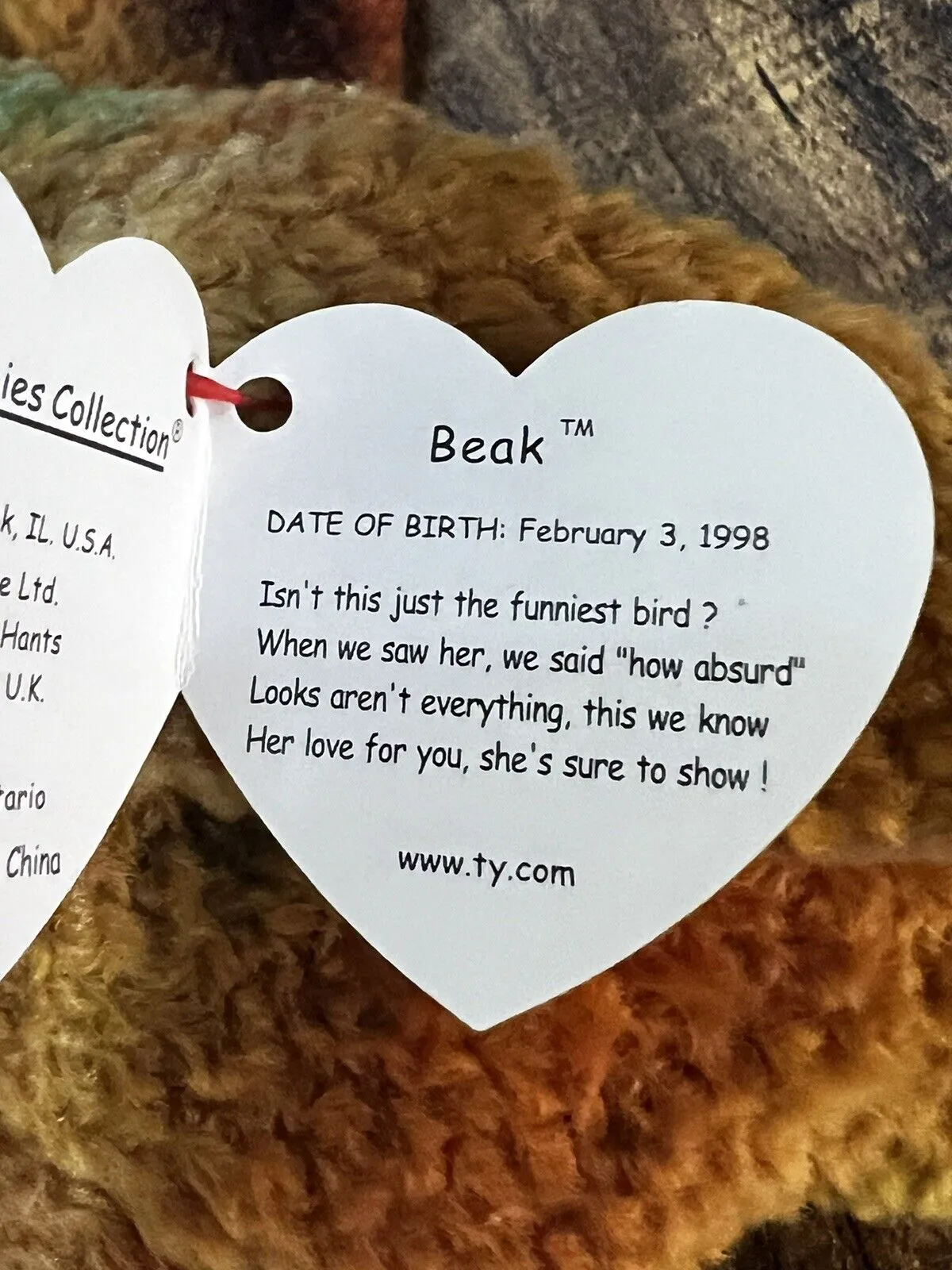 1998 Ty Beanie Baby Beak the Kiwi Bird Retired P.E. Pellets w/ Tag Errors