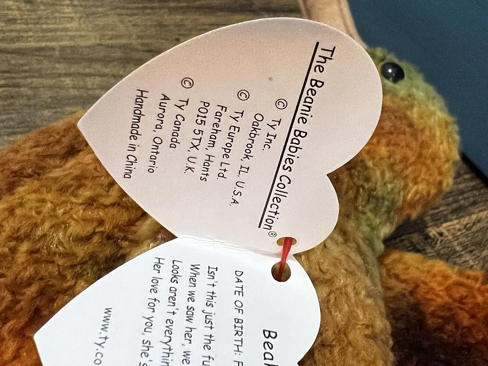 1998 Ty Beanie Baby Beak the Kiwi Bird Retired P.E. Pellets w/ Tag Errors