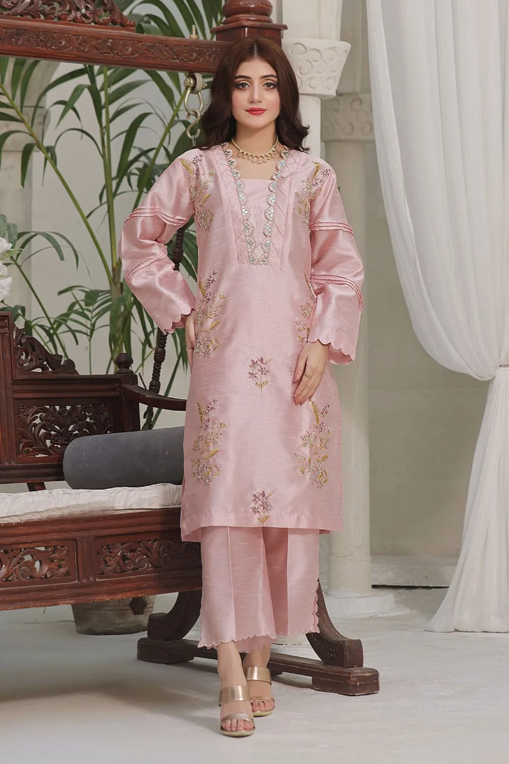 2PC Stitched Embroidered Silk Shirt & Trouser KFSE-2366