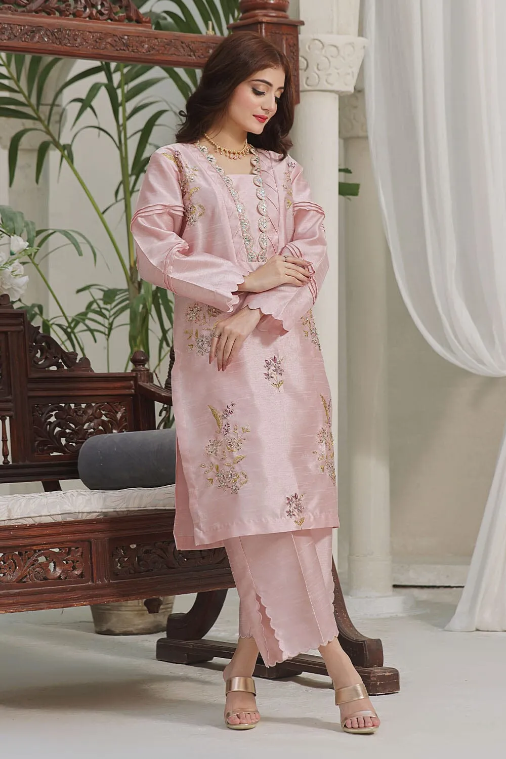 2PC Stitched Embroidered Silk Shirt & Trouser KFSE-2366