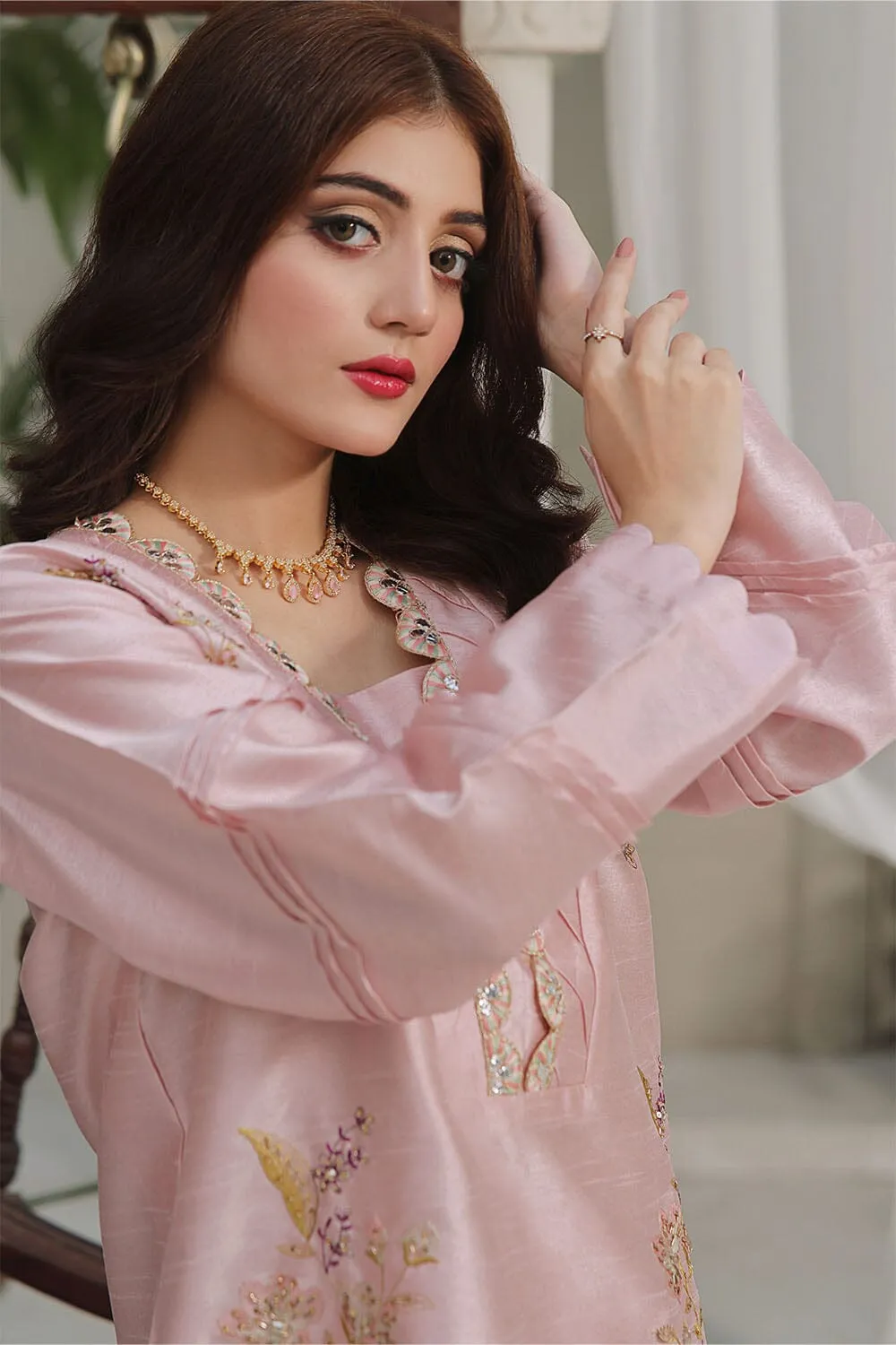 2PC Stitched Embroidered Silk Shirt & Trouser KFSE-2366