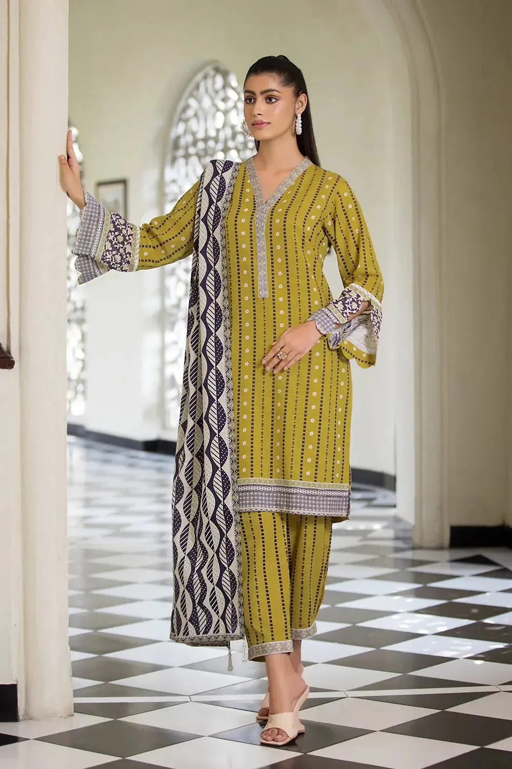 3PC Printed Unstitched Khaddar Suit KKH-2905