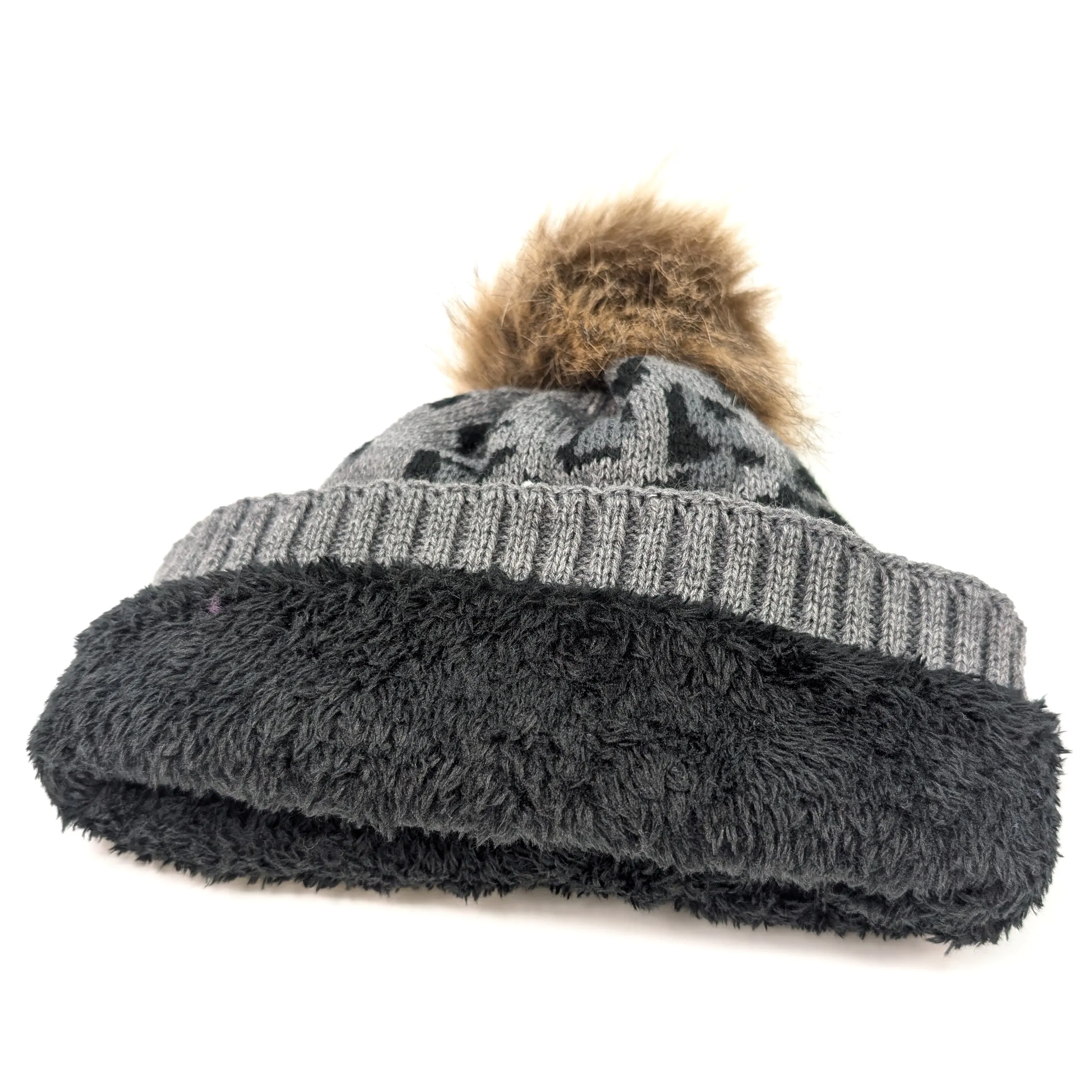 Animal Print PomPom Hat - Grey