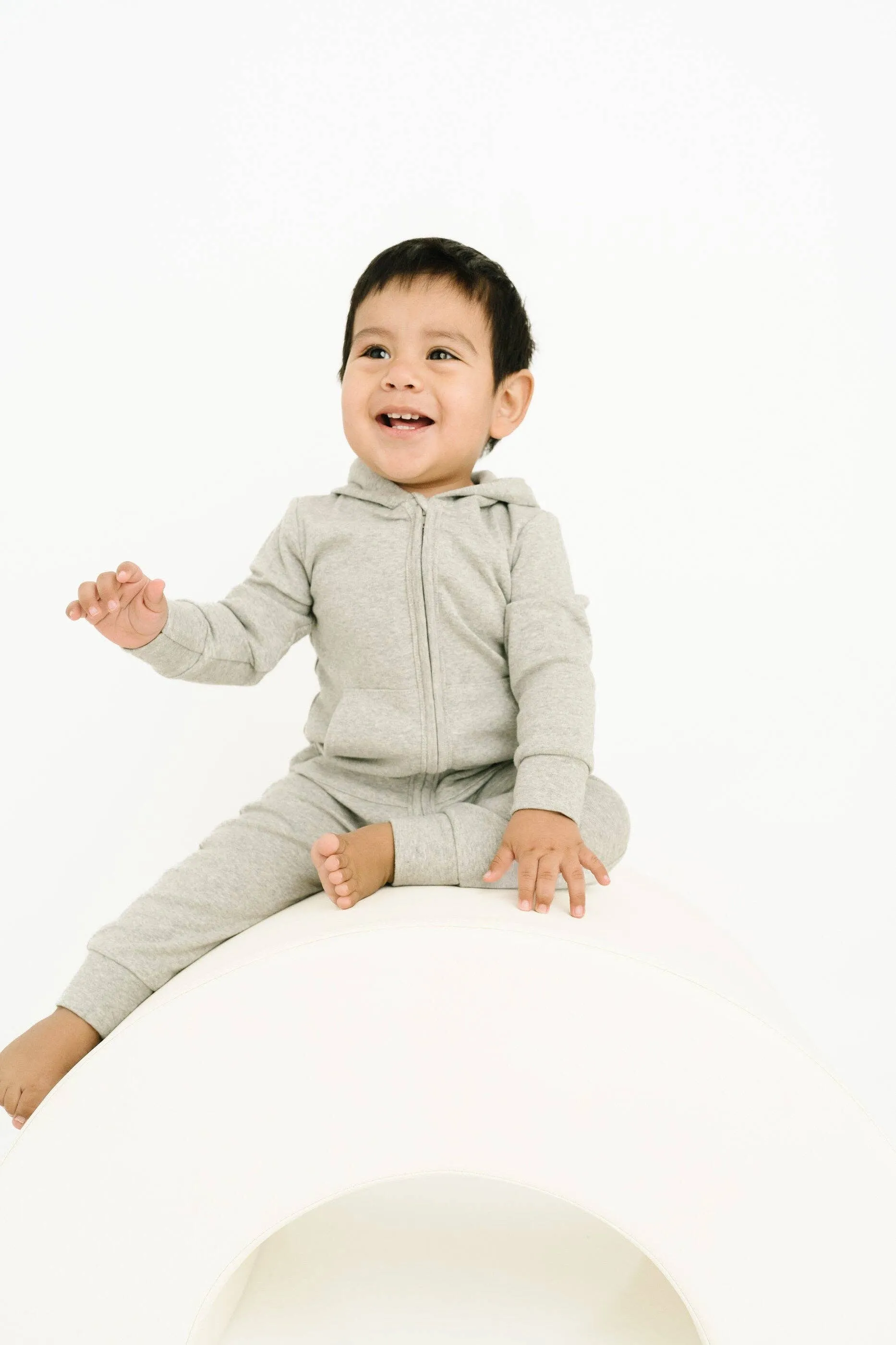 Ash Gray Zip Up Hooded Romper