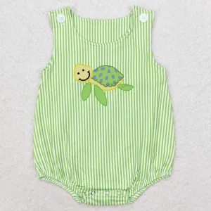 Baby Infant Boys Rompers Green Stripes Turtle Sleeveless Summer Rompers SR1093
