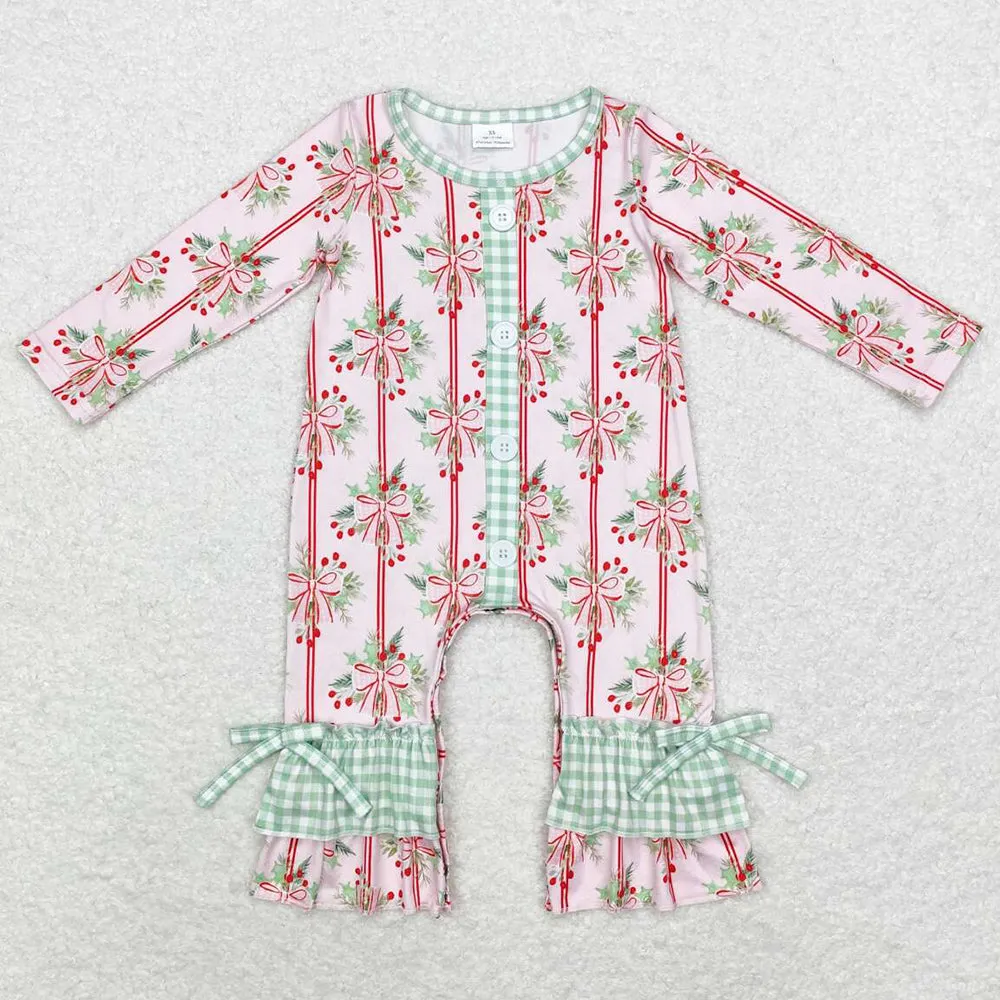 Baby Infant Girls Rompers Christmas Bows Long Sleeve Rompers LR1544