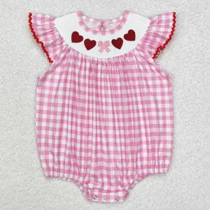 Baby Infant Girls Rompers Valentines Hearts Bow Checkered Smocked Rompers SR2214
