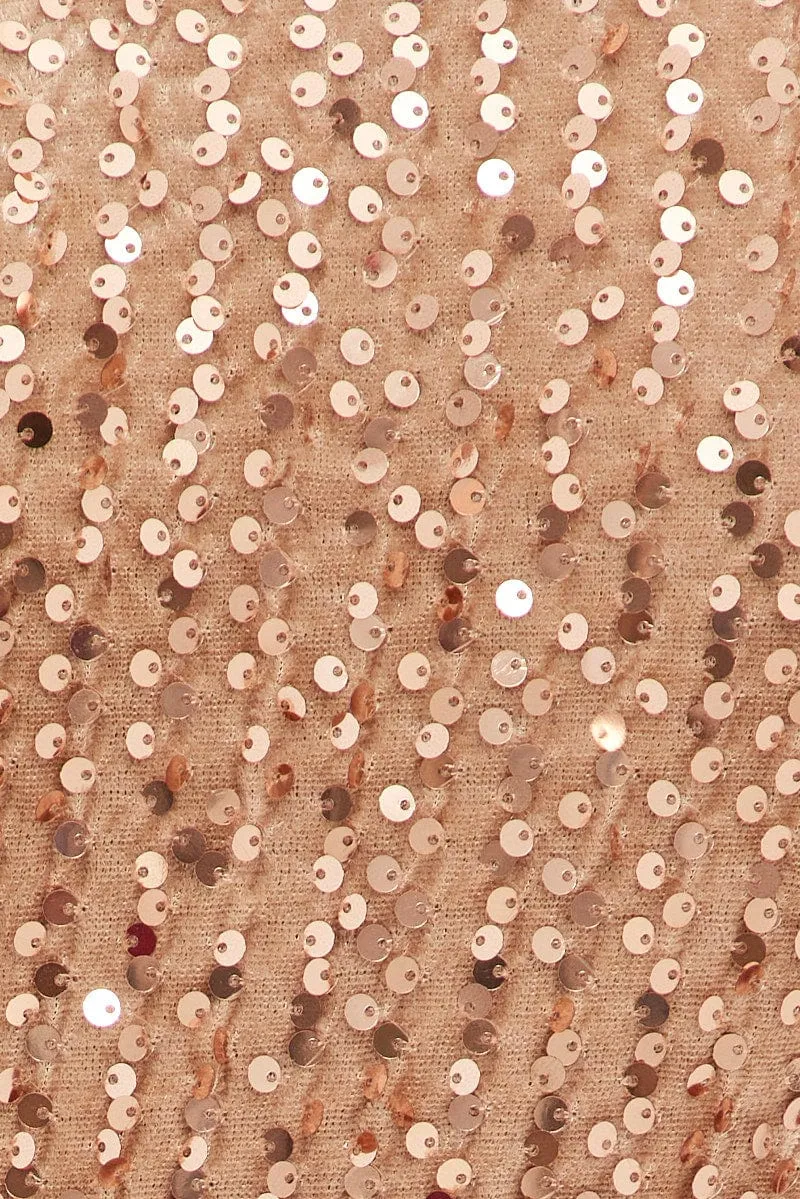 Beige Sequin Mini Dress One Shoulder