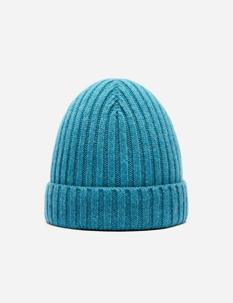 Bhode Rib Beanie Hat (Lambswool) - Barracuda Blue