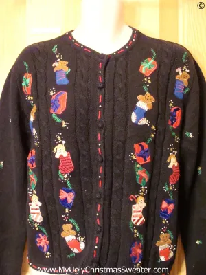 Black Cheap Christmas Sweater Cardigan with Bears