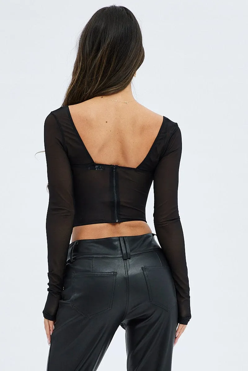 Black Corset Top Sweetheart Neck Long Sleeve Lace