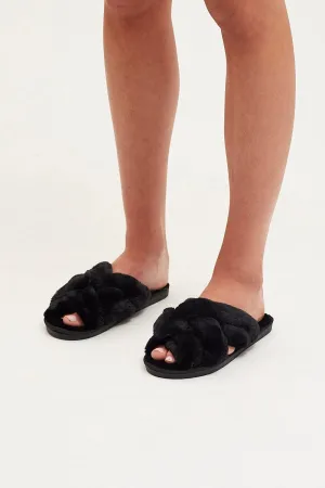Black Faux Fur Slippers