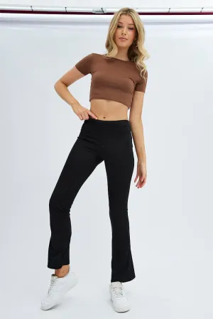 Black Flare Leg Pants High Rise Ponte