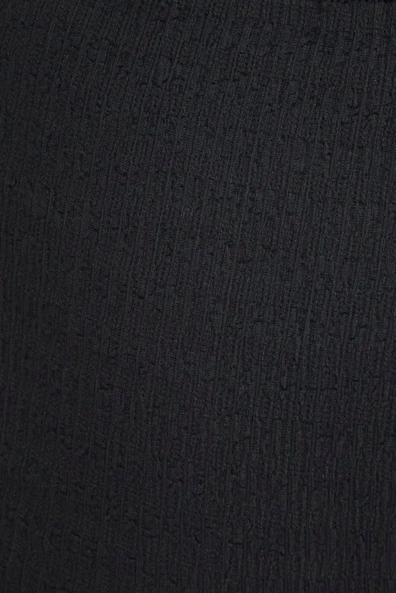 Black Flare Leg Pants Textured Jersey