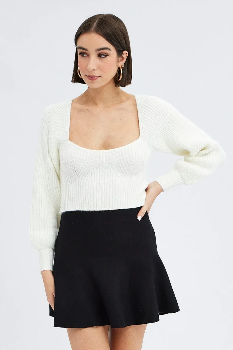 Black Flare Mini Skirt Knit