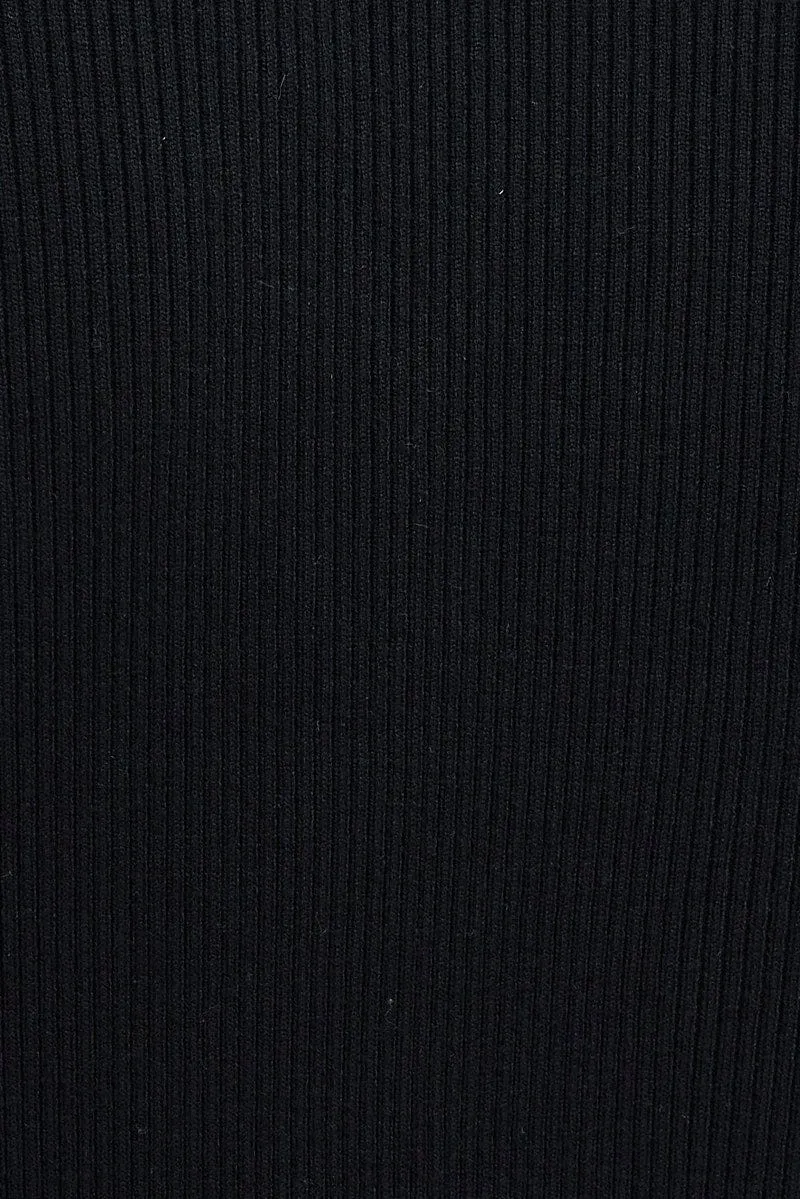 Black Longline Knit Cardigan Faux Fur Trim Ribbed