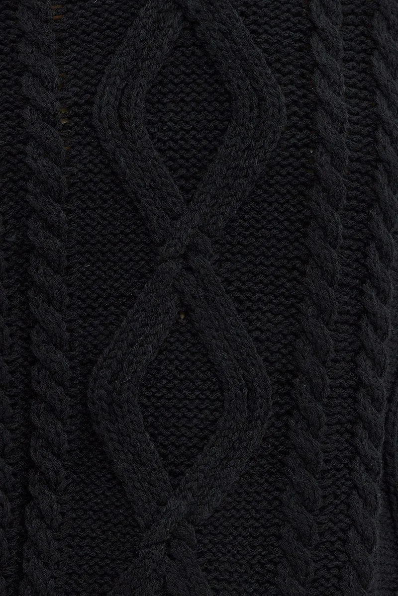 Black Oversized Knit Long Sleeve Cable