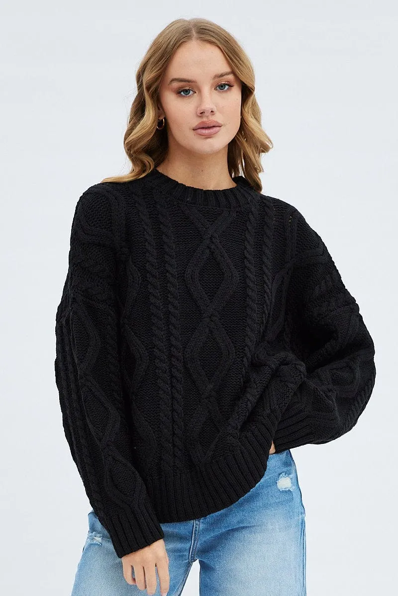 Black Oversized Knit Long Sleeve Cable