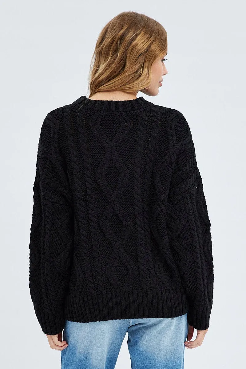 Black Oversized Knit Long Sleeve Cable