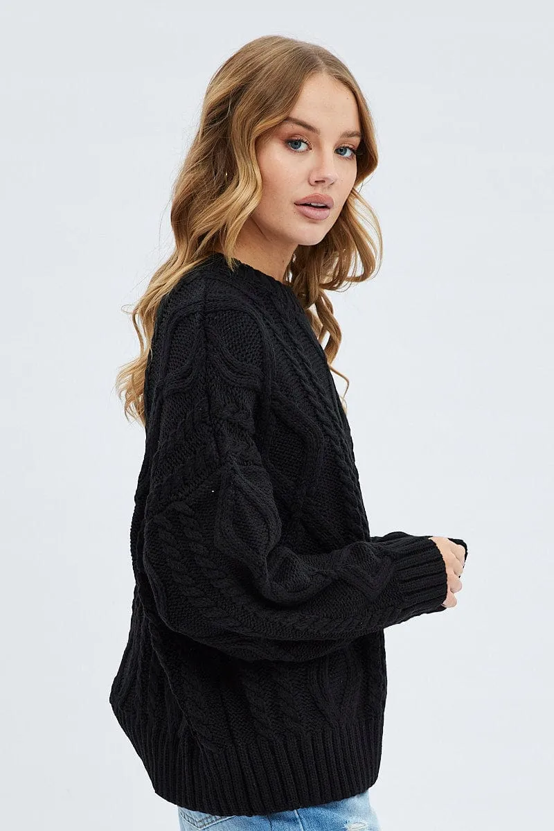 Black Oversized Knit Long Sleeve Cable
