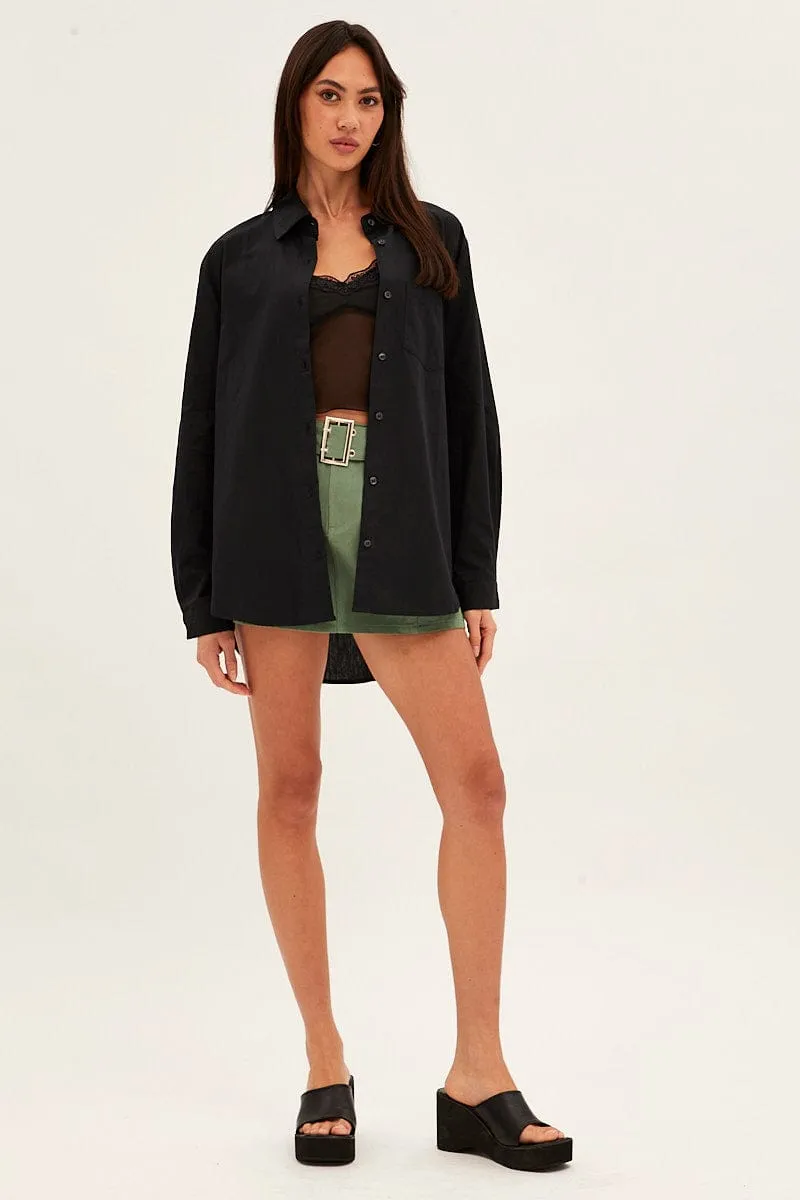 Black Oversized Shirt Long Sleeve Button Front