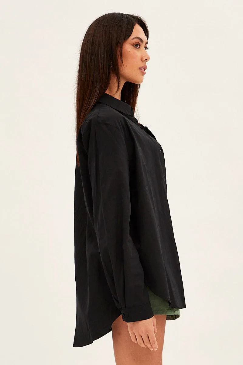 Black Oversized Shirt Long Sleeve Button Front