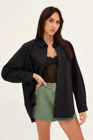Black Oversized Shirt Long Sleeve Button Front