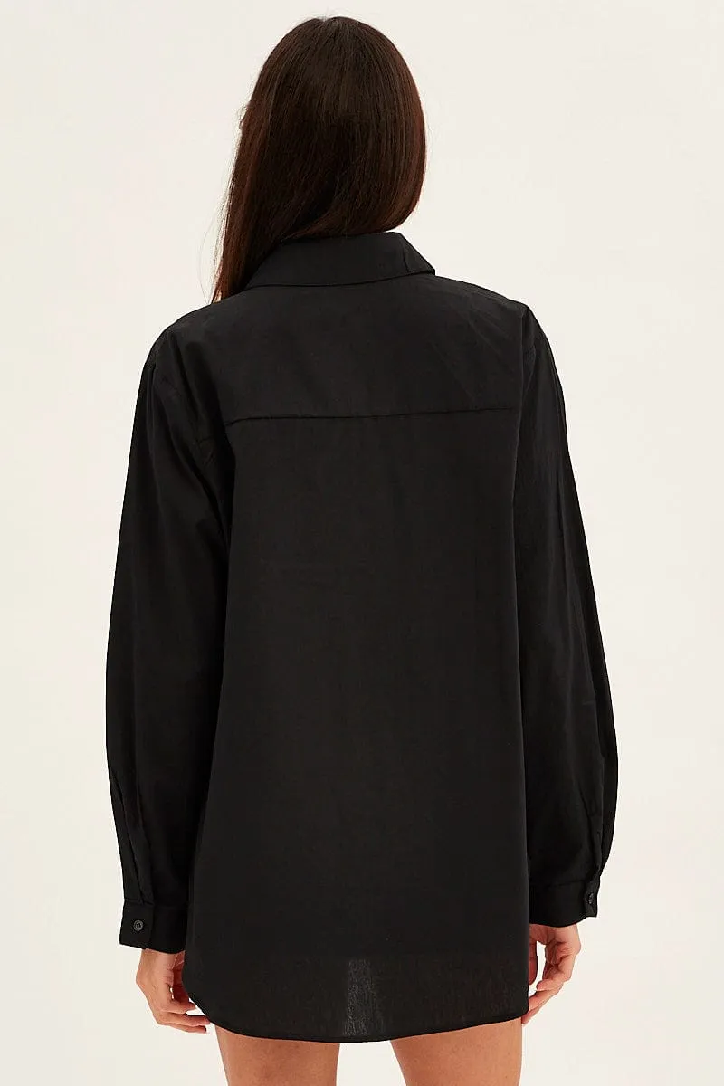 Black Oversized Shirt Long Sleeve Button Front