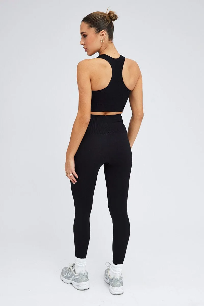 Black Seamless Tank Top And Legging