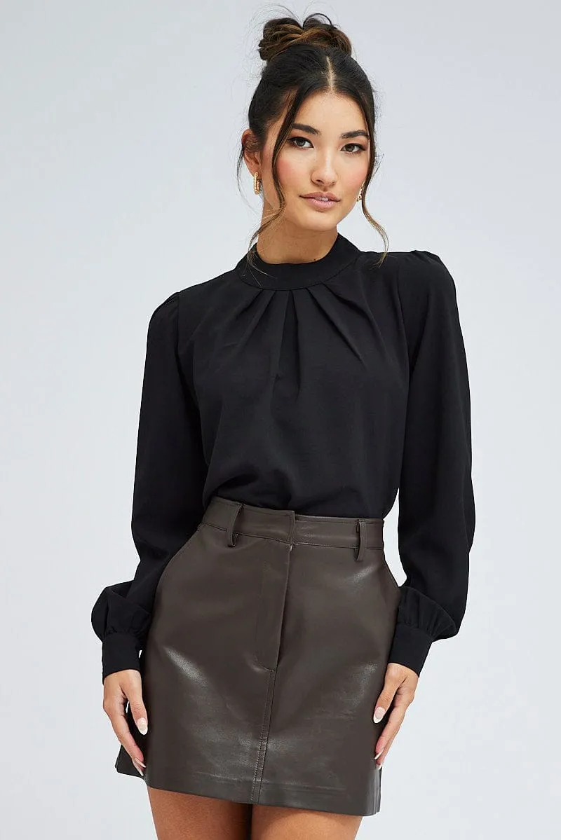 Black Top Long Sleeve High Neck Back Key Hole Details