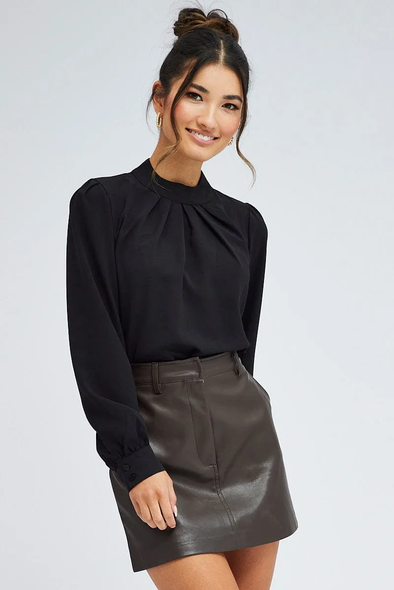 Black Top Long Sleeve High Neck Back Key Hole Details