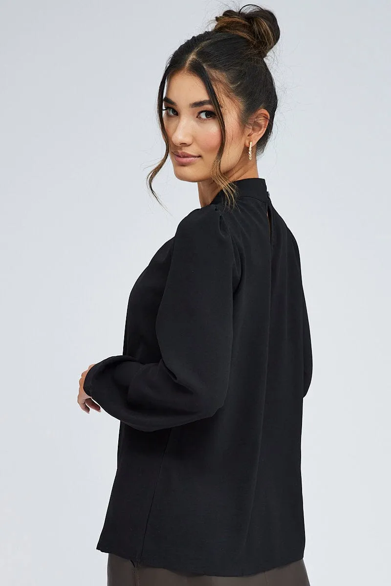 Black Top Long Sleeve High Neck Back Key Hole Details