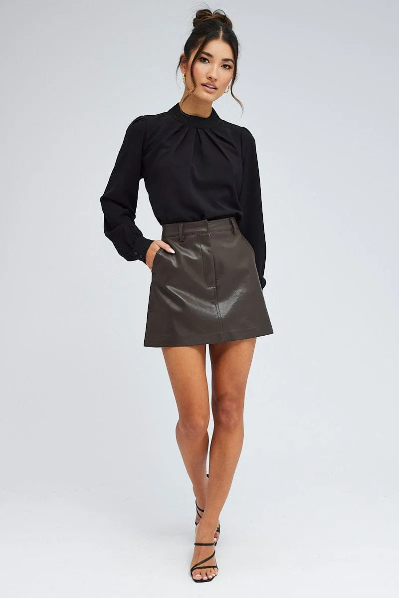 Black Top Long Sleeve High Neck Back Key Hole Details