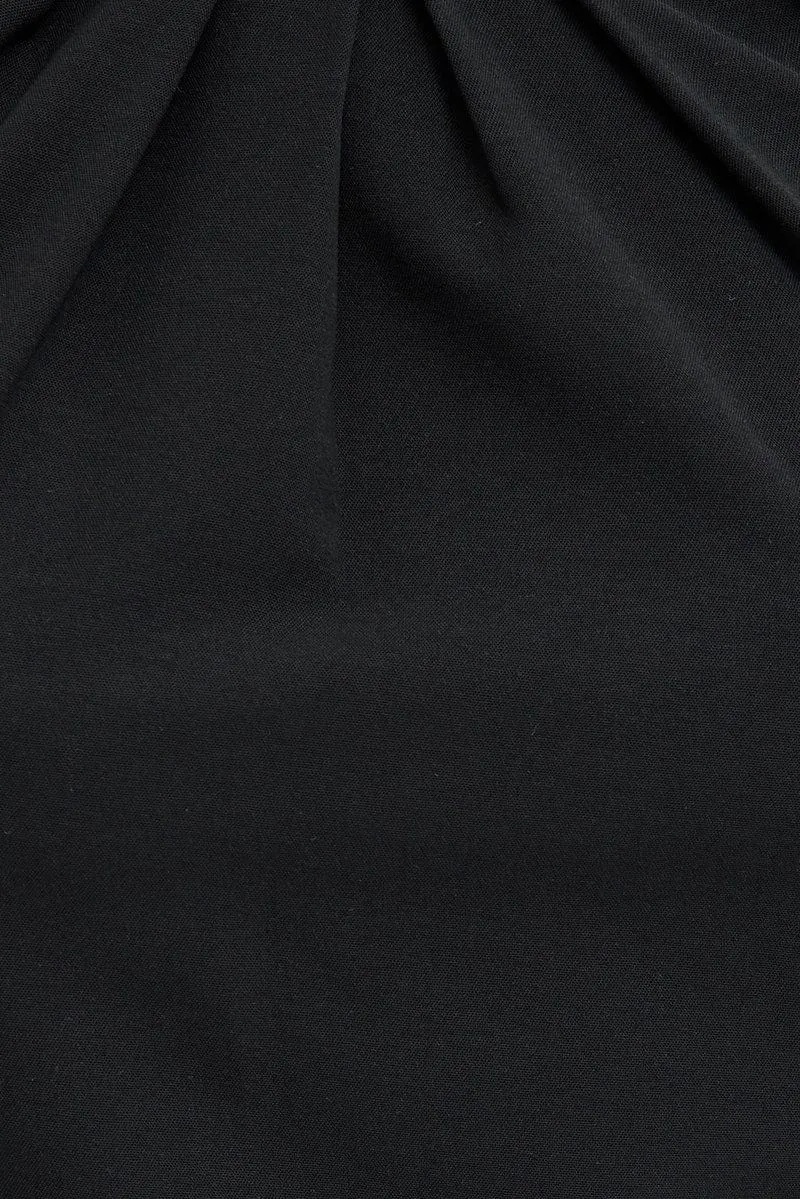 Black Top Long Sleeve High Neck Back Key Hole Details