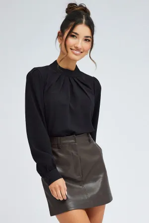 Black Top Long Sleeve High Neck Back Key Hole Details