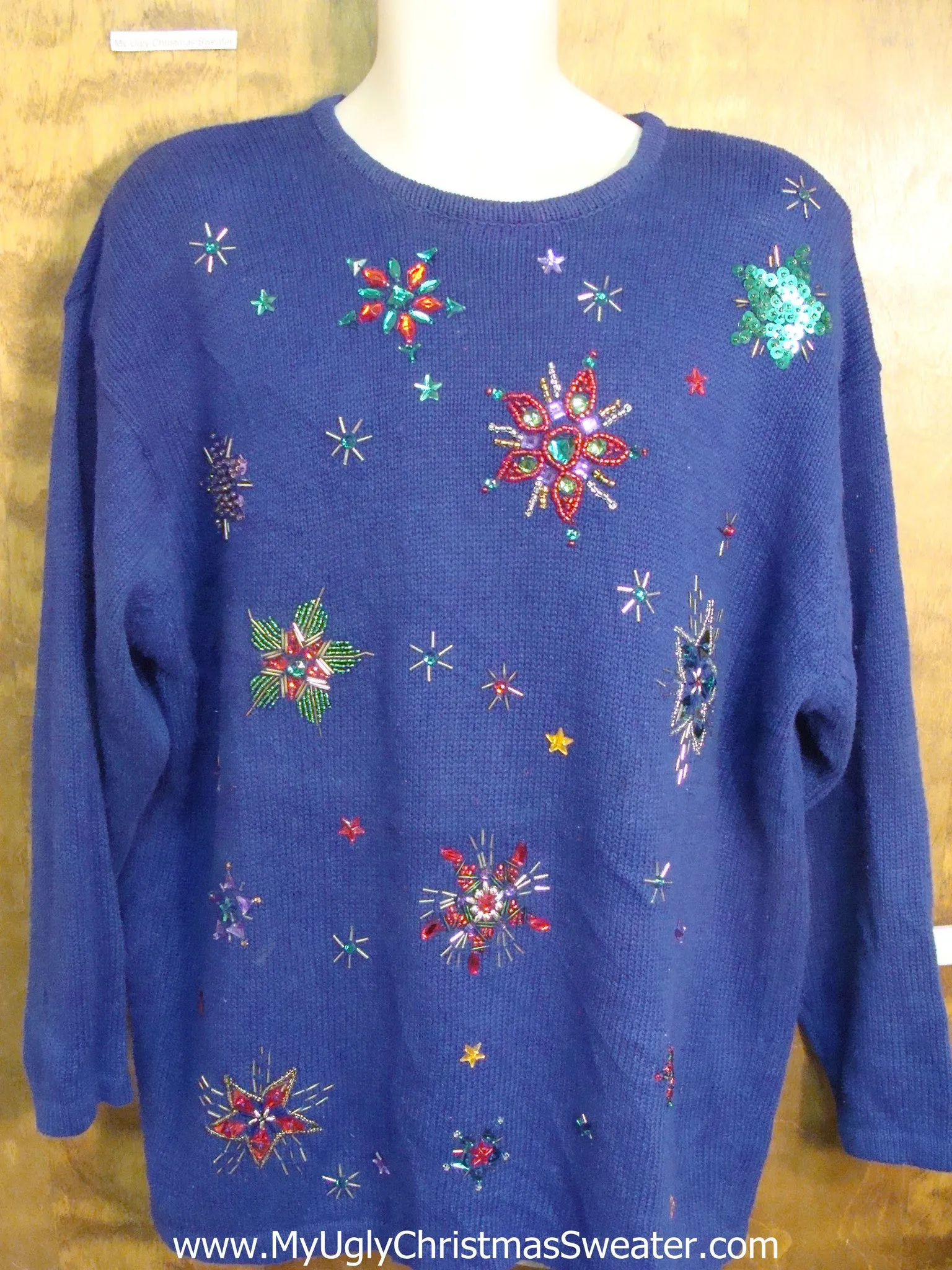 Bling Pointsettias Funny Ugly Sweater for a Christmas Party