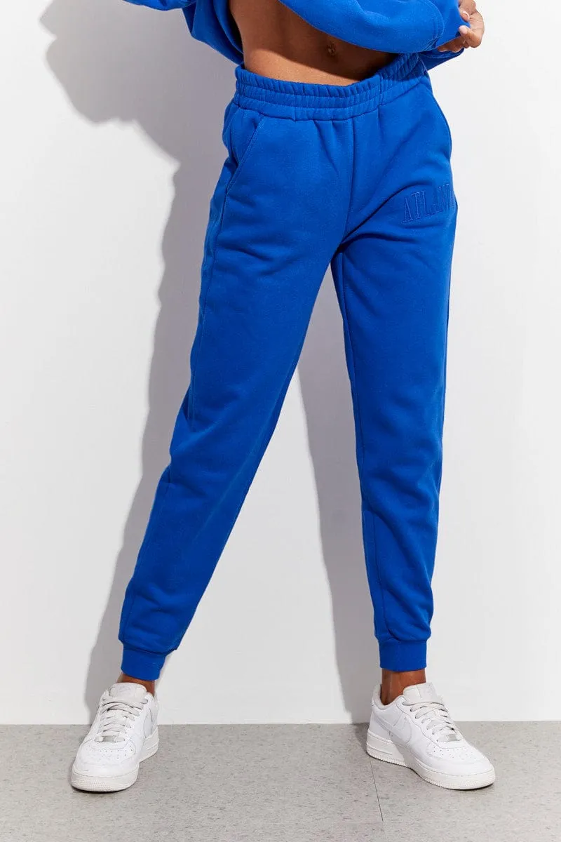 Blue Track Pants High Rise Jogger