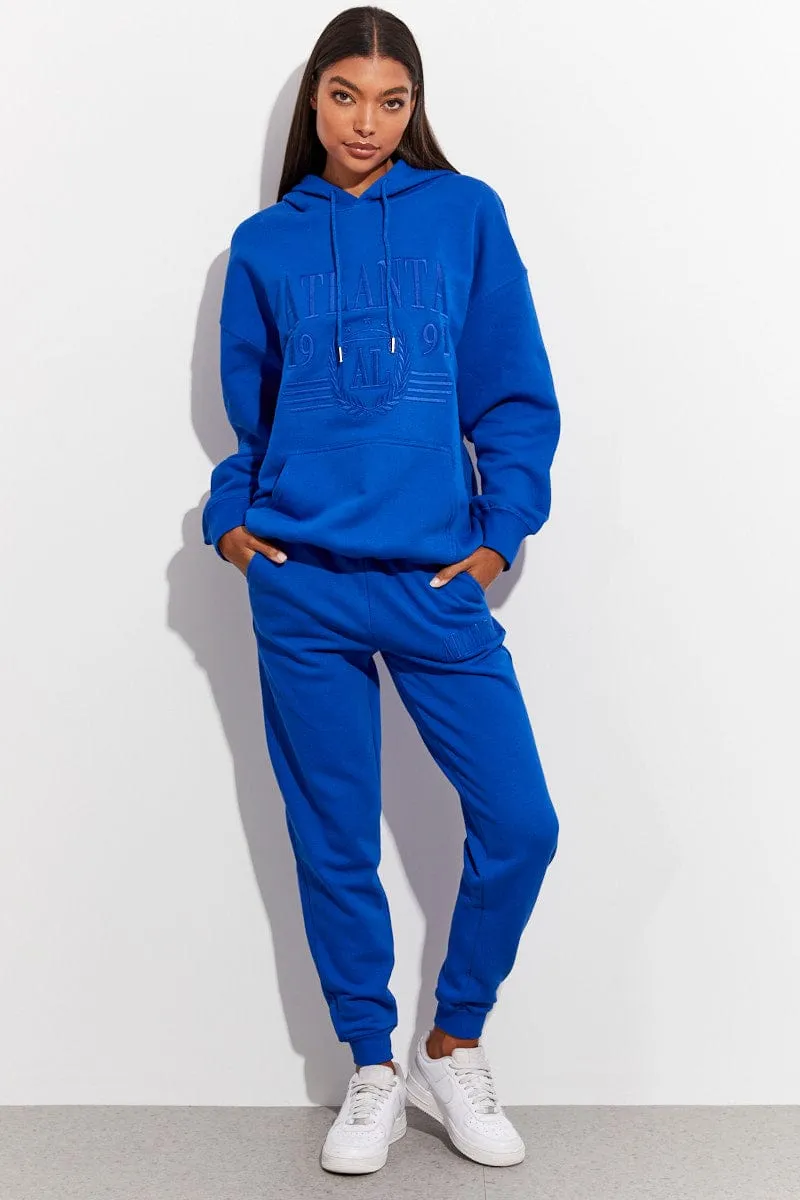 Blue Track Pants High Rise Jogger