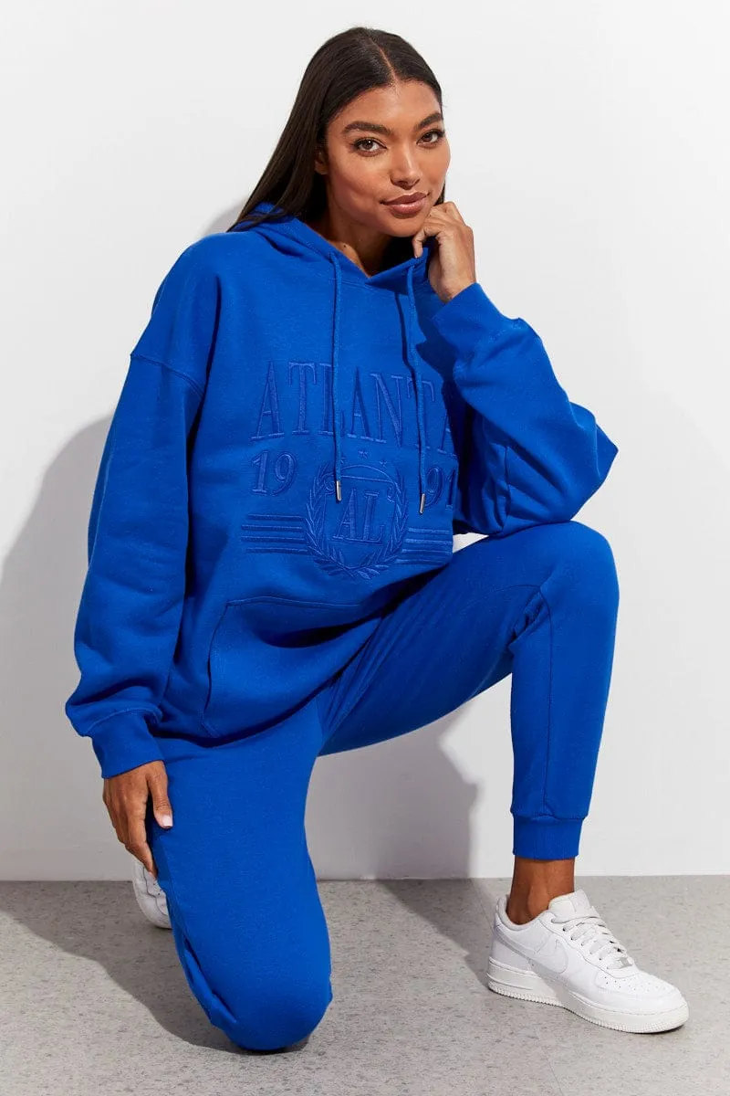 Blue Track Pants High Rise Jogger