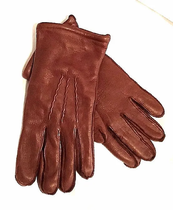Brown 100% Leather-Wool Lined Winter Gloves- size L