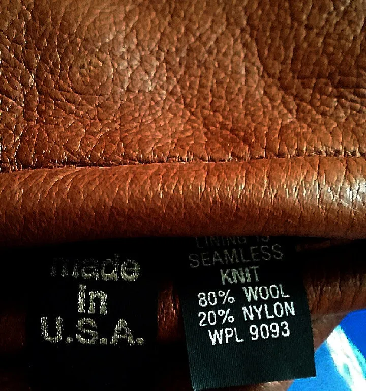 Brown 100% Leather-Wool Lined Winter Gloves- size L