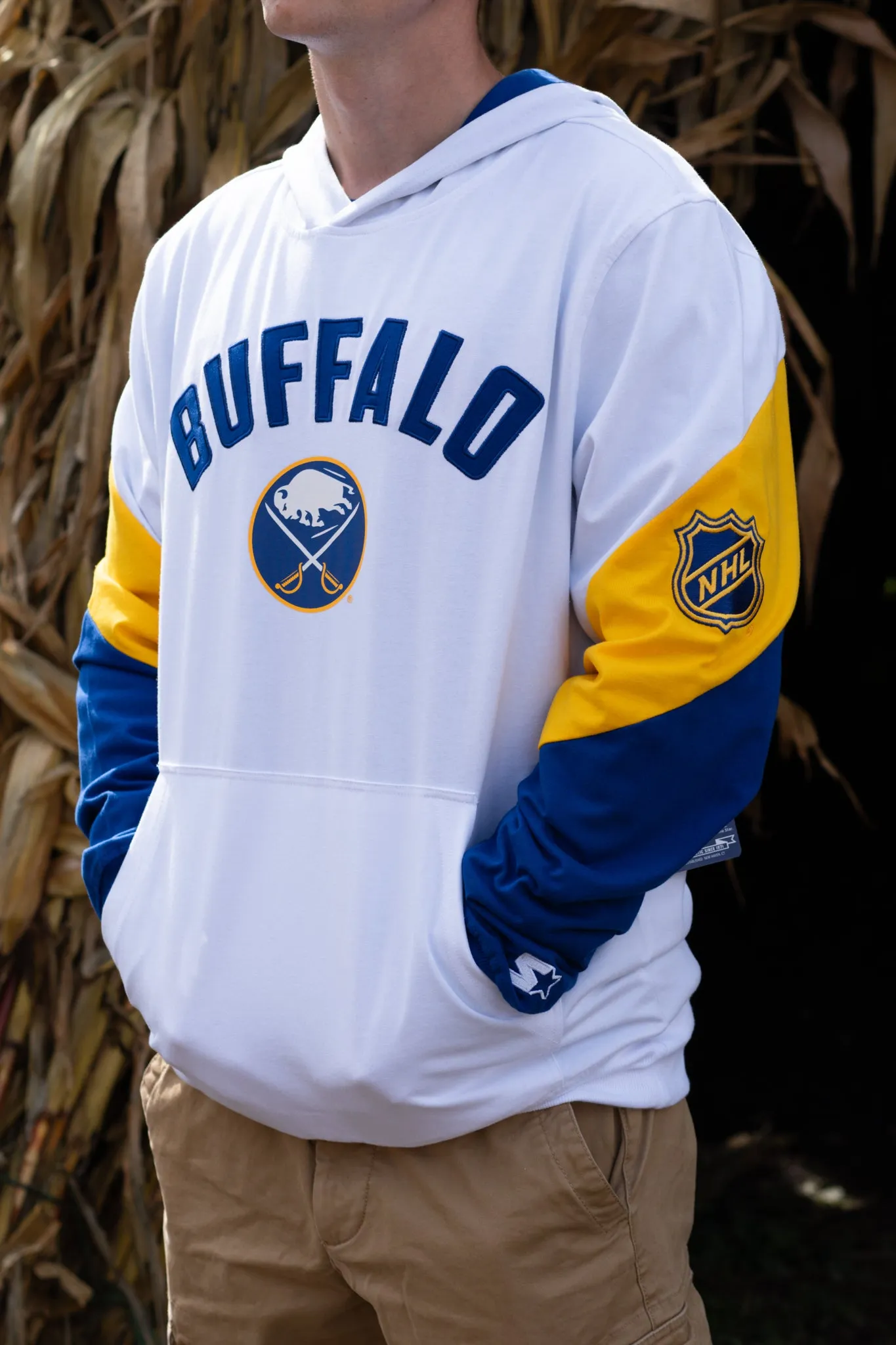 Buffalo Sabres Colorblock Starter White Pullover Hoodie