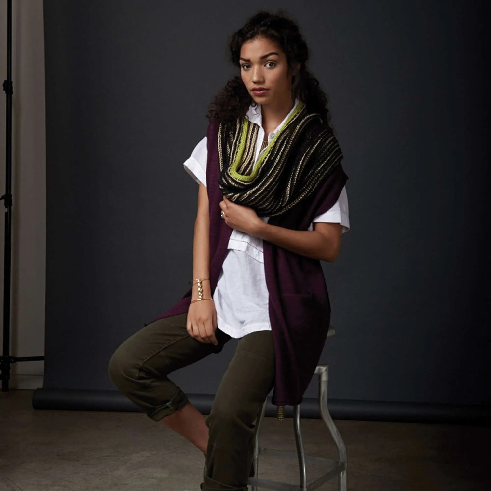 Caron Knit Shadow Cowl With Accent Trim