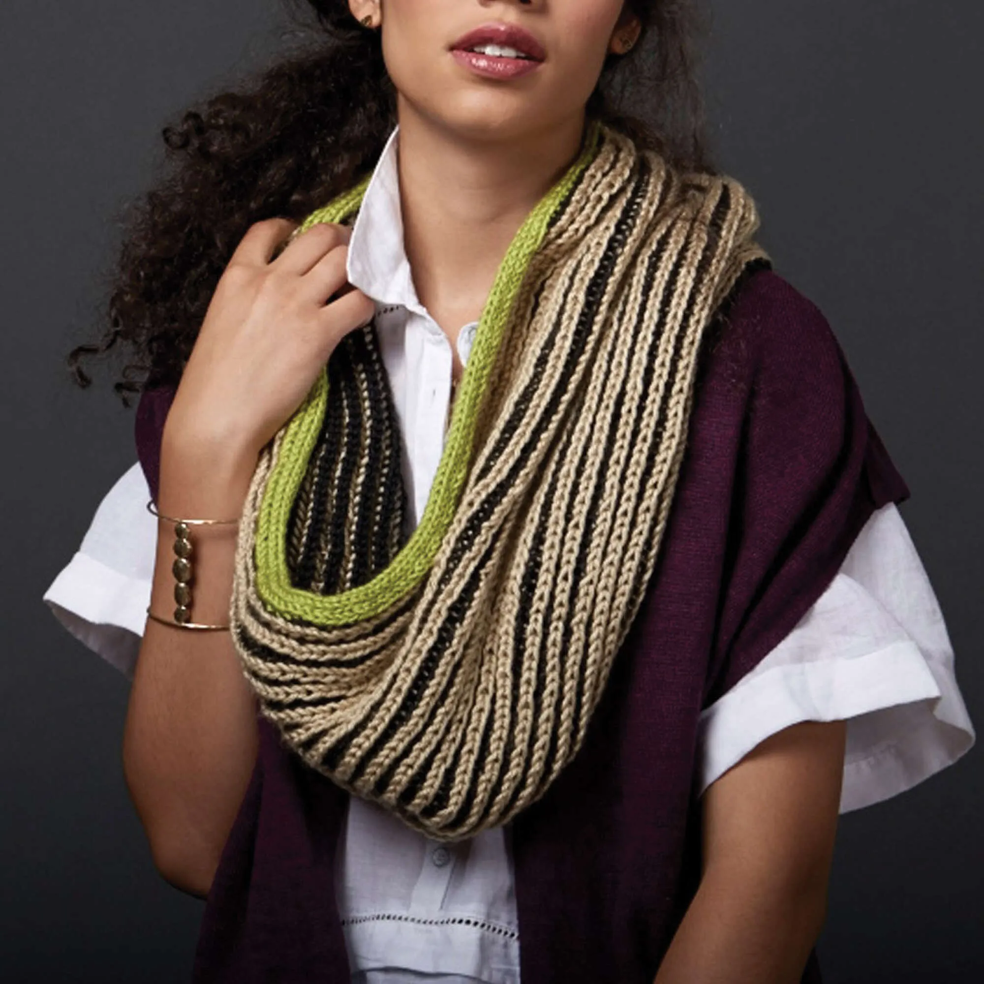Caron Knit Shadow Cowl With Accent Trim