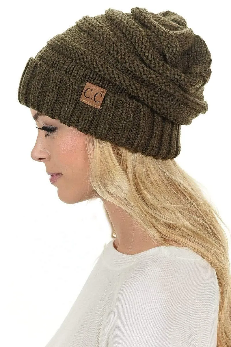 C.C Hat 100 - Oversized Baggy Slouch Thick Warm Cap Hat Skully Color Cable Knit Beanie