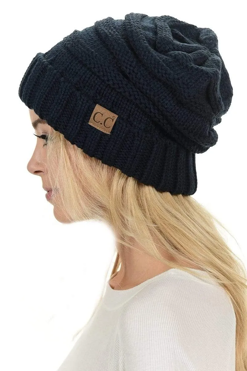 C.C Hat 100 - Oversized Baggy Slouch Thick Warm Cap Hat Skully Color Cable Knit Beanie