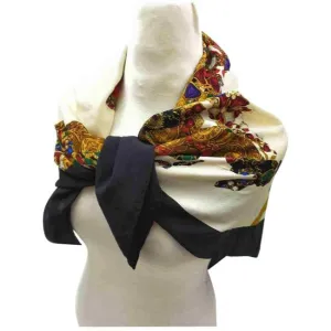 Chanel Colorful Jeweled World Logo Print Silk Scarf